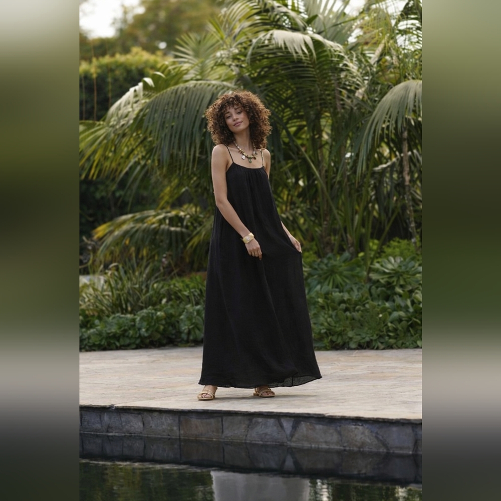 Sol Angeles Joni Gauzy Black Maxi Dress | Sz XS/S | NWT | Minimalist